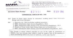 Grant of Green Open Access to consumers availing power from Renewable Energy with Green Attribute.